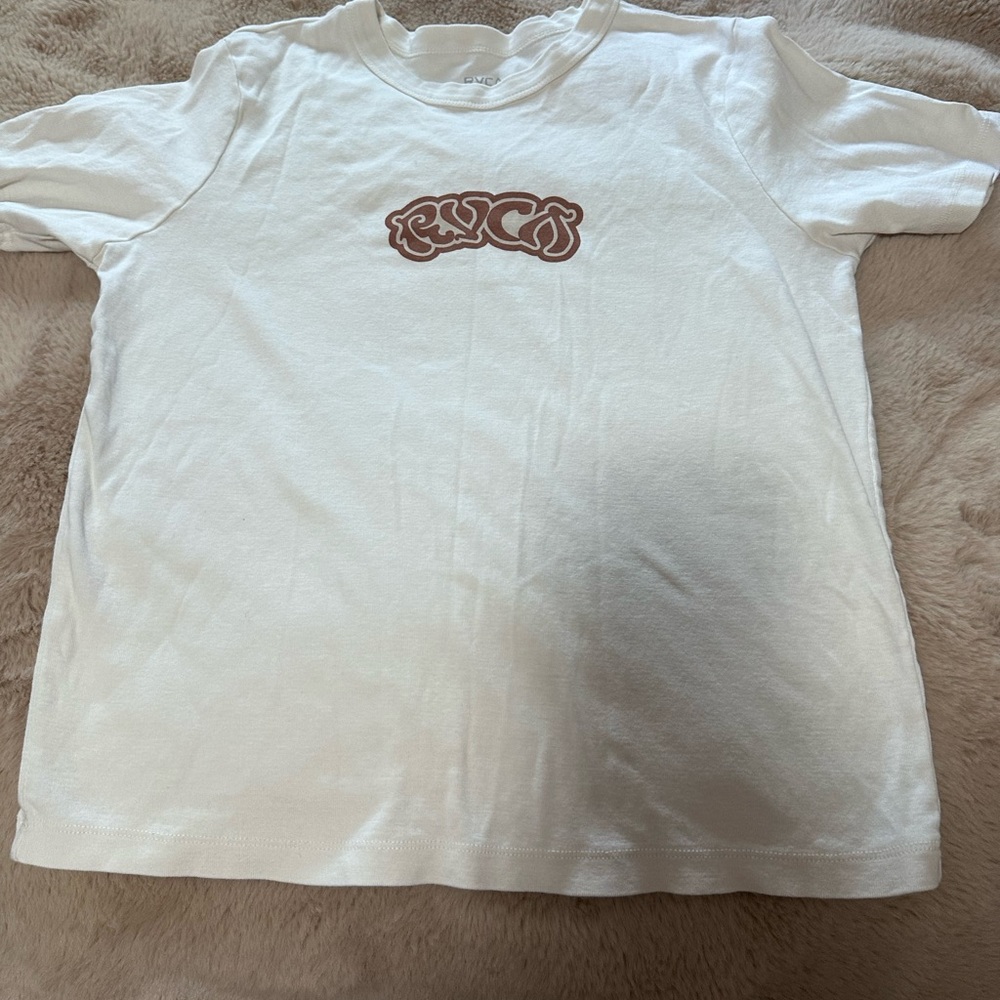 RVCA White Skater Tee with Brown Logo S